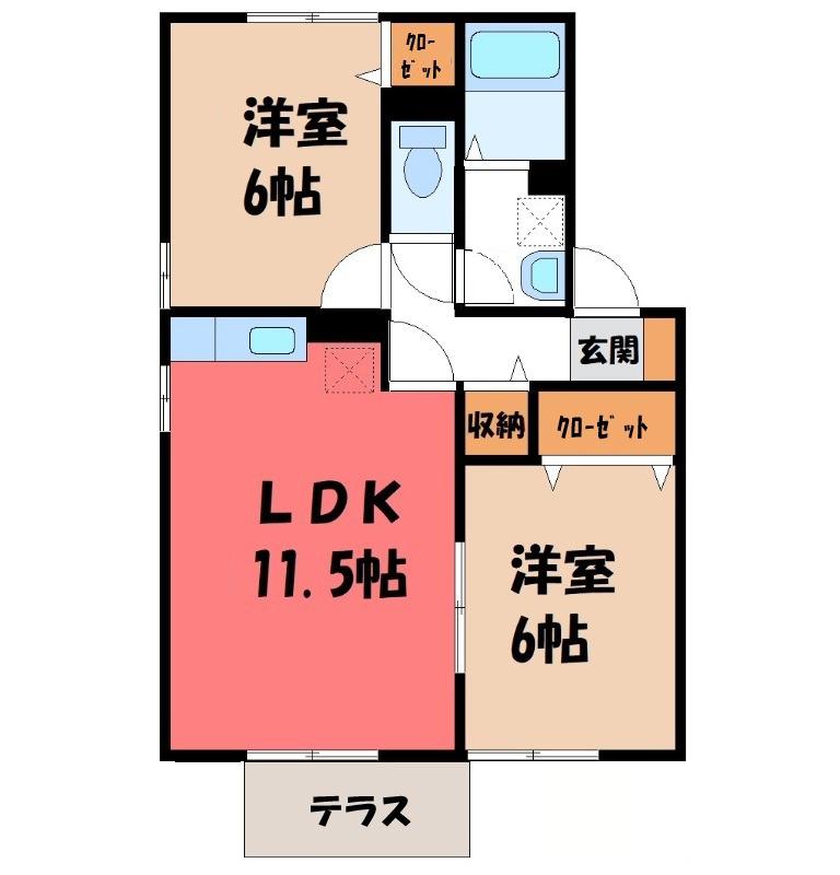 セジュールアユA(2LDK/1階)の間取り写真