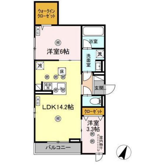D-AXIS旭 B棟(2LDK/3階)の間取り写真