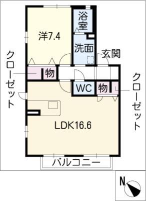 メゾンデラムールA棟(1LDK/2階)の間取り写真