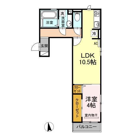 アンベル新山口II(1LDK/2階)の間取り写真