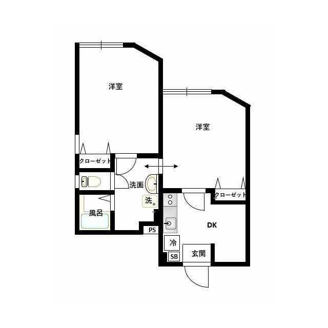 プラージュ鎌倉(2DK/1階)の間取り写真