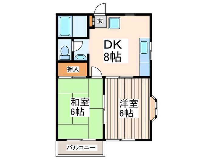 ノースヒルズ平和台(2DK/2階)の間取り写真