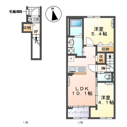 下野市下石橋アパート(2LDK/2階)の間取り写真