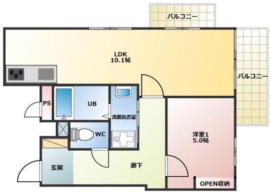 サンハイツ桑山(1LDK/4階)の間取り写真