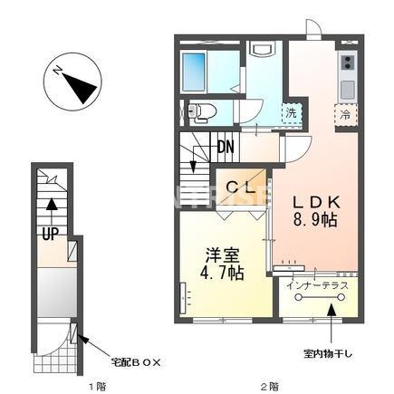 江南市野白町 アパート(1LDK/2階)の間取り写真
