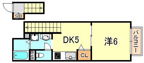 セレッソ八木(1DK/2階)の間取り写真