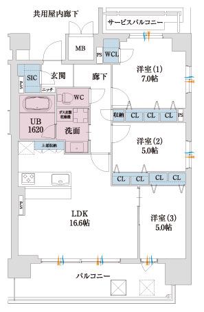 スプランディッド本町グラン(3LDK/19階)の間取り写真