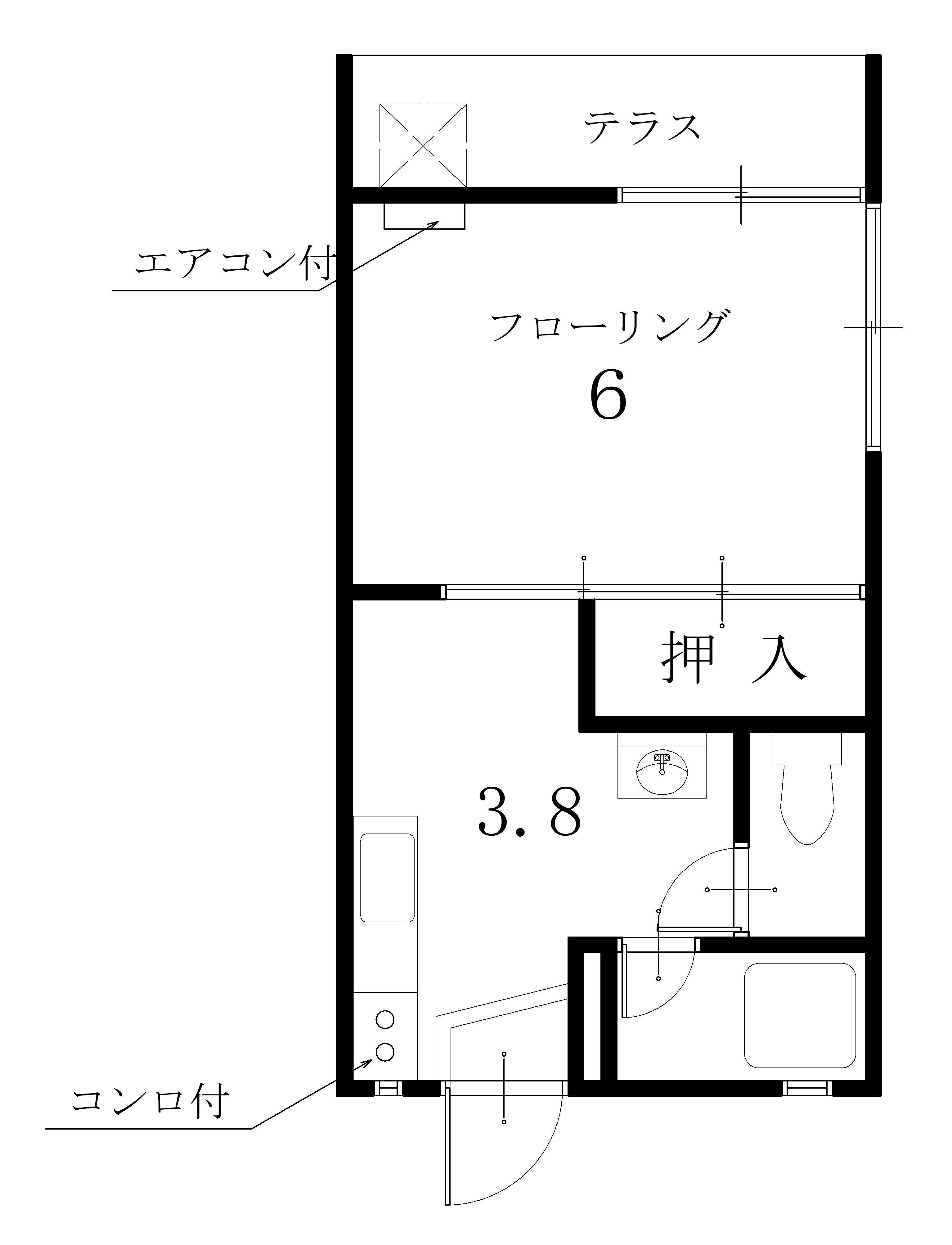 ハイツ堀ノ内(1K/1階)の間取り写真
