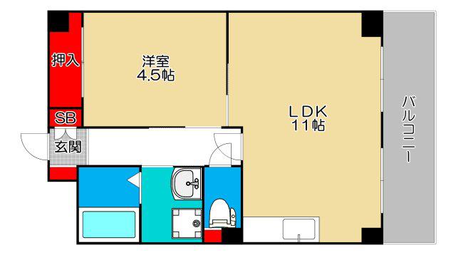 ポートヴィラメイセイ(1LDK/4階)の間取り写真