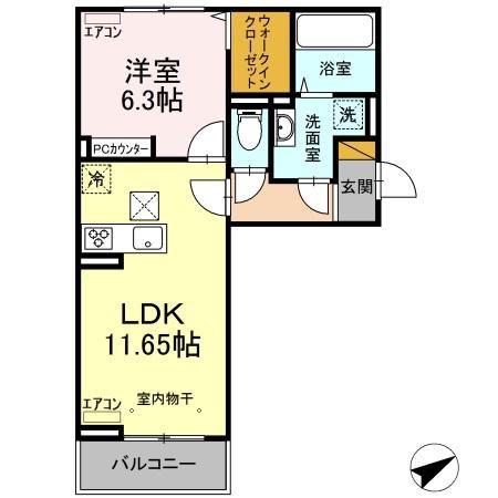 プチクールおゆみ野(1LDK/1階)の間取り写真