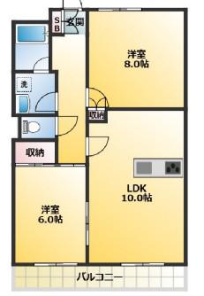 プレステージュ・ミネギシ(2LDK/4階)の間取り写真