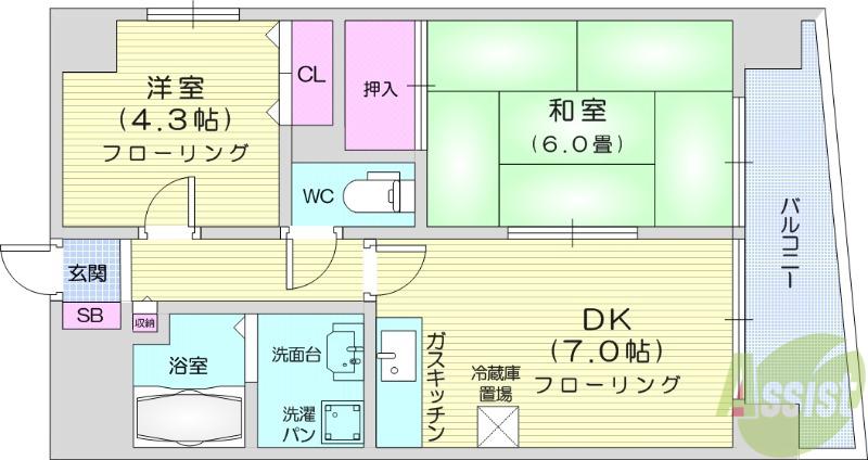オルゴグラート仙台(2DK/5階)の間取り写真