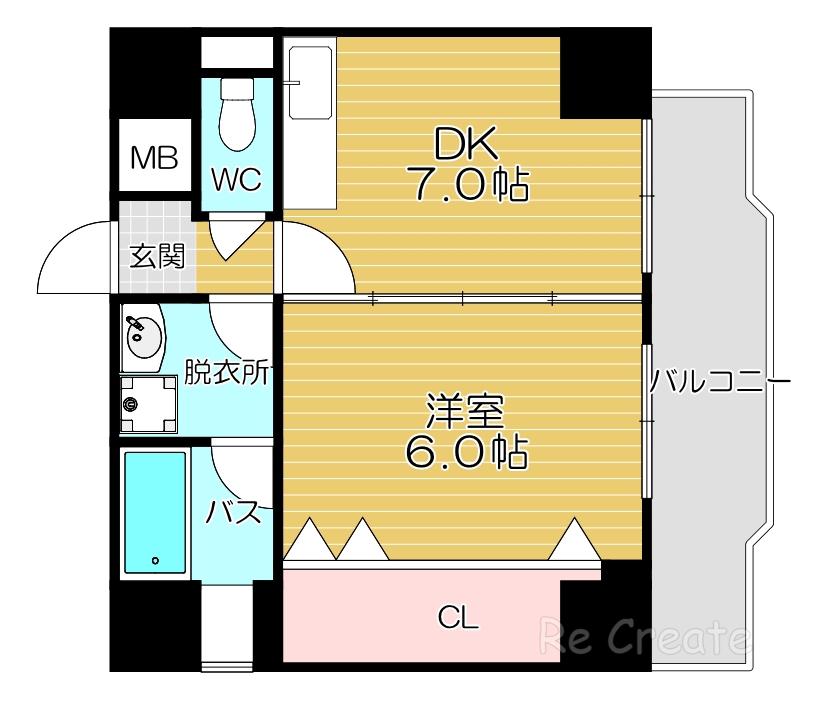 ルプリーズ天王寺(1DK/7階)の間取り写真