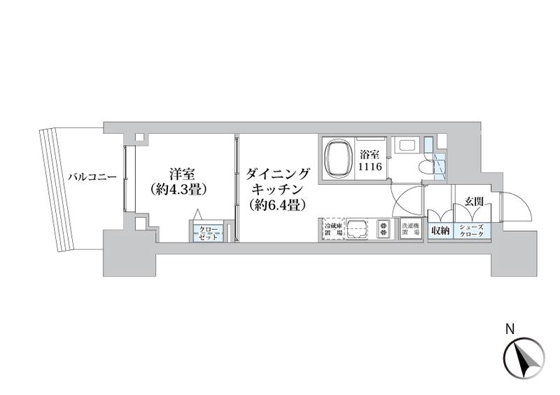 ライオンズフォーシア五反田(1DK/4階)の間取り写真