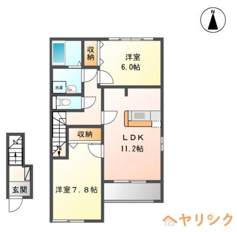 プランドール ミキ(2LDK/2階)の間取り写真