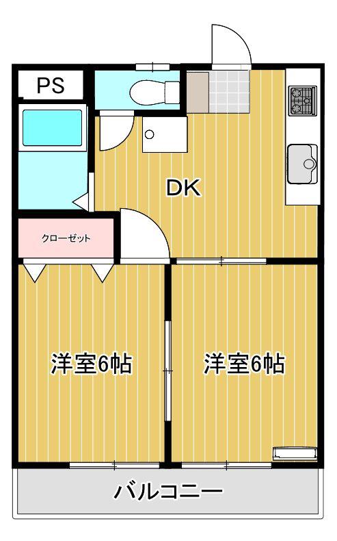 モンテヴェルデ(2DK/1階)の間取り写真