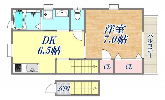 ヴァレンティア西宮北口(1DK/2階)の間取り写真