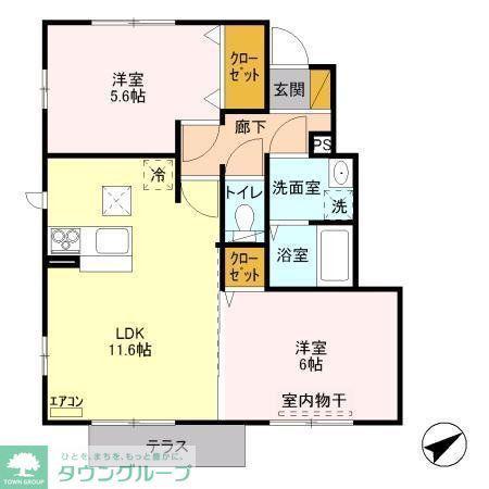 GLAD上本郷A棟(2LDK/1階)の間取り写真
