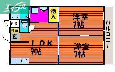 マーリナ撫川(2LDK/3階)の間取り写真