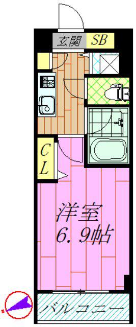 ドゥーエ浦安(1K/3階)の間取り写真