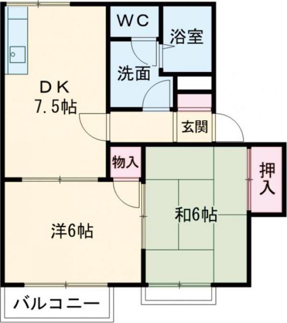 ベルウッド C棟(2DK/1階)の間取り写真