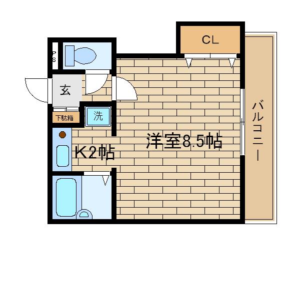 須磨浦SKYハイツ(1K/2階)の間取り写真