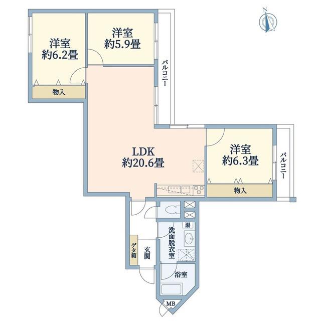 シャンボール代々木上原(3LDK/2階)の間取り写真