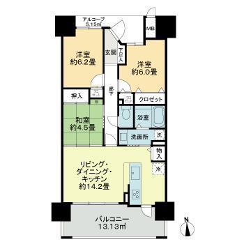 アルファステイツ佐古(3LDK/12階)の間取り写真