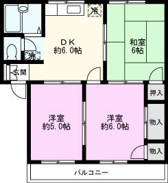 グリーンハウス(3DK/3階)の間取り写真