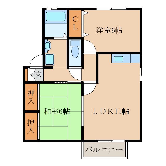 アヴニールK(2LDK/2階)の間取り写真