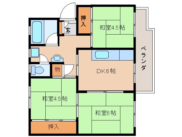 西大寺6号棟(3DK/4階)の間取り写真