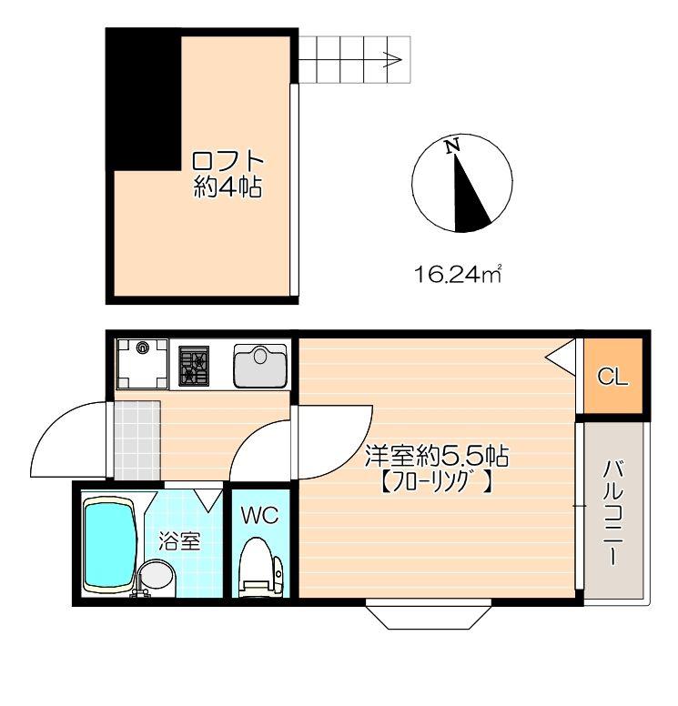 アゼリア箱崎A(1K/1階)の間取り写真