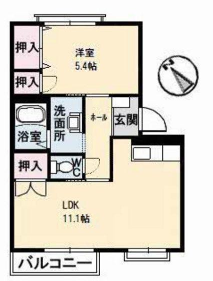 フレグランス長束B棟(1LDK/2階)の間取り写真