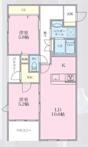 THE MANOR KYODO(2LDK/3階)の間取り写真