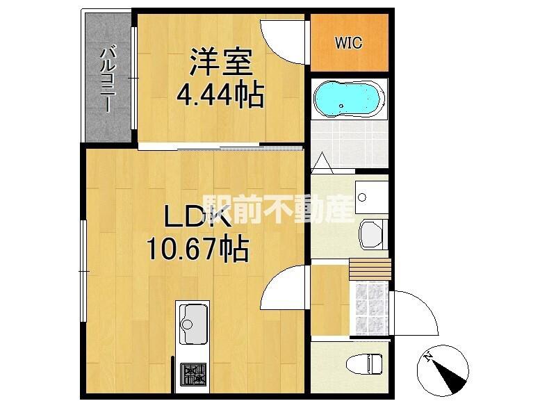 八女市蒲原A棟(1LDK/1階)の間取り写真