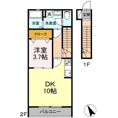 グランヴィスタ四ツ谷(1LDK/2階)の間取り写真