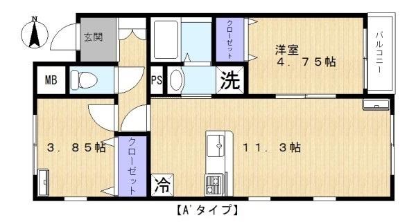 クラージュ38(2LDK/1階)の間取り写真