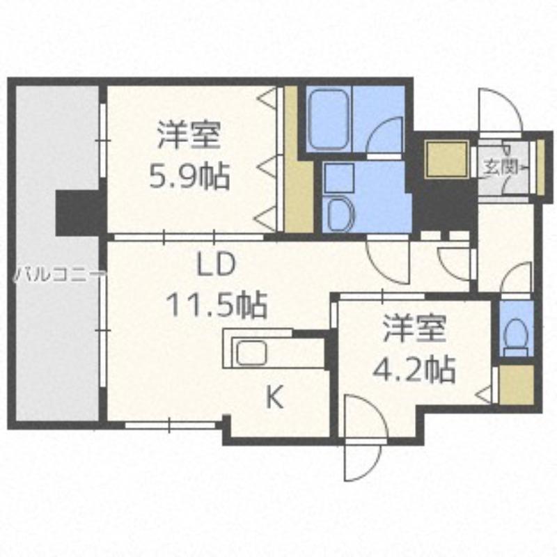 クレジデンス札幌・南4条(2LDK/11階)の間取り写真