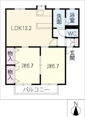 ビラ・ヒスイ A棟(2LDK/2階)の間取り写真