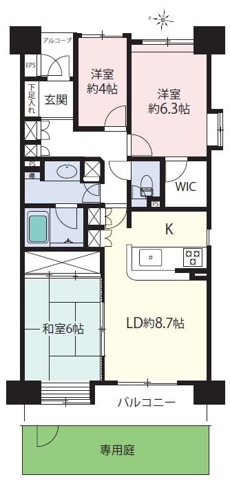 中銀第二稲荷山公園マンシオン(3LDK/1階)の間取り写真