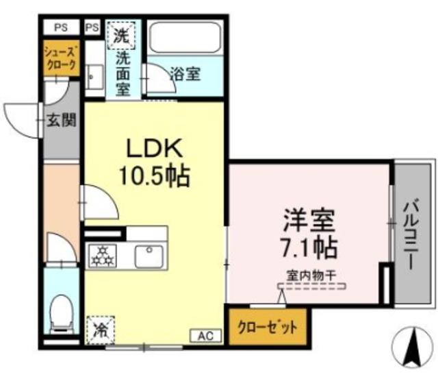 エミエール東成瀬(1LDK/2階)の間取り写真