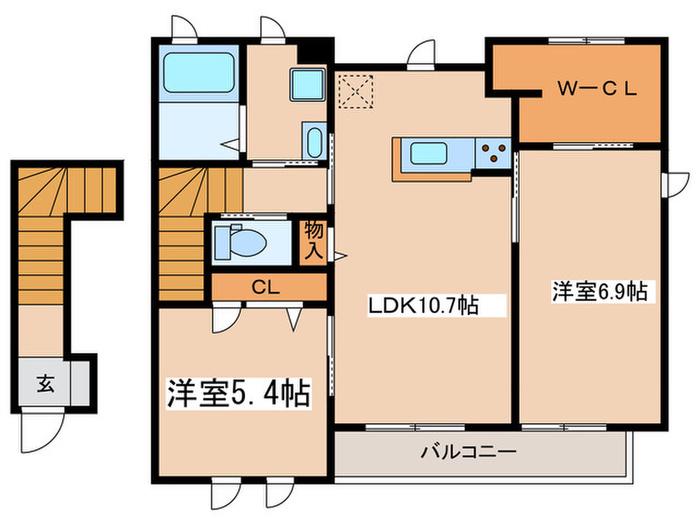 カーサ それいゆB棟(2LDK/2階)の間取り写真