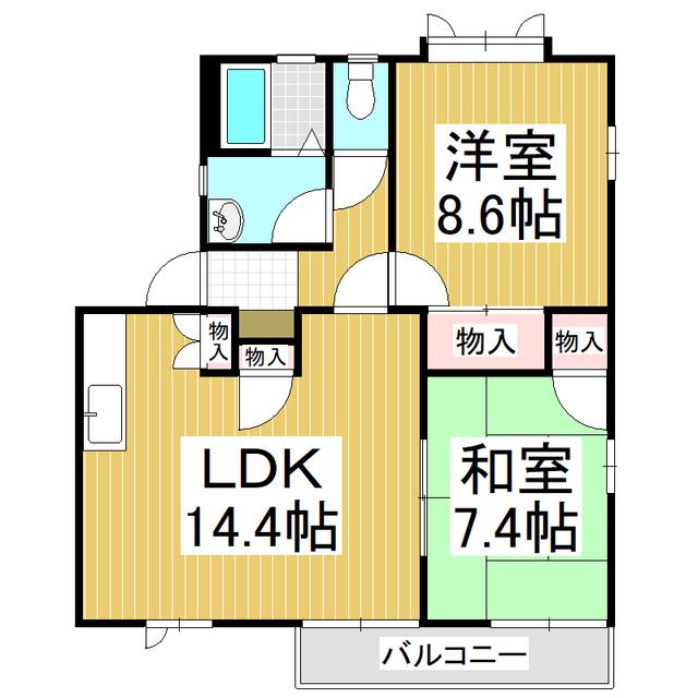 ラプラス稲田S棟(2LDK/1階)の間取り写真