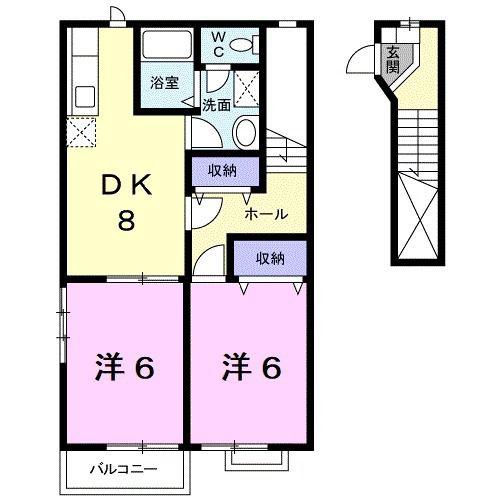 サンフローラB(2DK/2階)の間取り写真