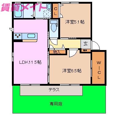 ポーセアル(2LDK/1階)の間取り写真