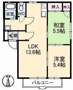 モンシャトーコトブキ B棟(2LDK/2階)の間取り写真