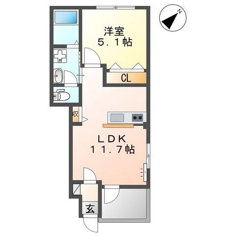 ヴァンベールI(1LDK/1階)の間取り写真