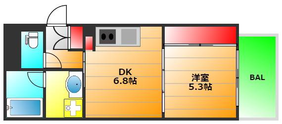 カイセイ江戸堀(1DK/3階)の間取り写真