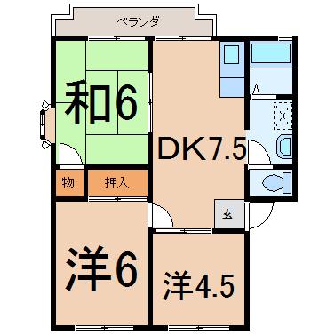 コーポ富岡A(3DK/3階)の間取り写真