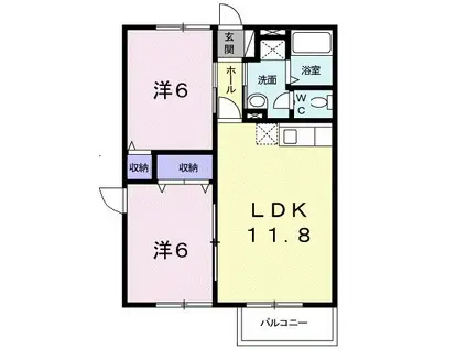 ワイドヒルズB(2LDK/2階)の間取り写真